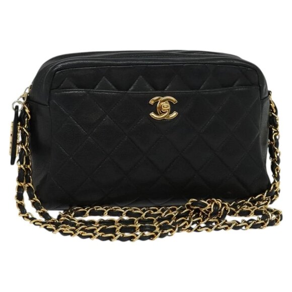 CHANEL Chain Shoulder Bag Grained Calf Skin Black Gold CC Auth PP875 - Picture 1 of 16